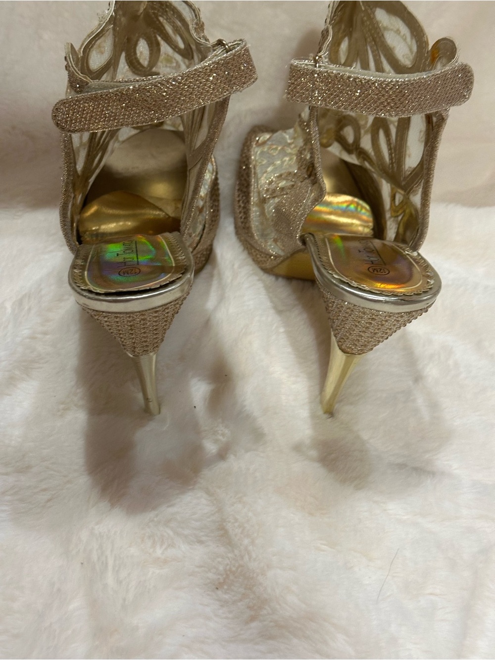 Hot Tomato Gold Sequin Mesh Peep-Toe Heels - Picture 9 of 10